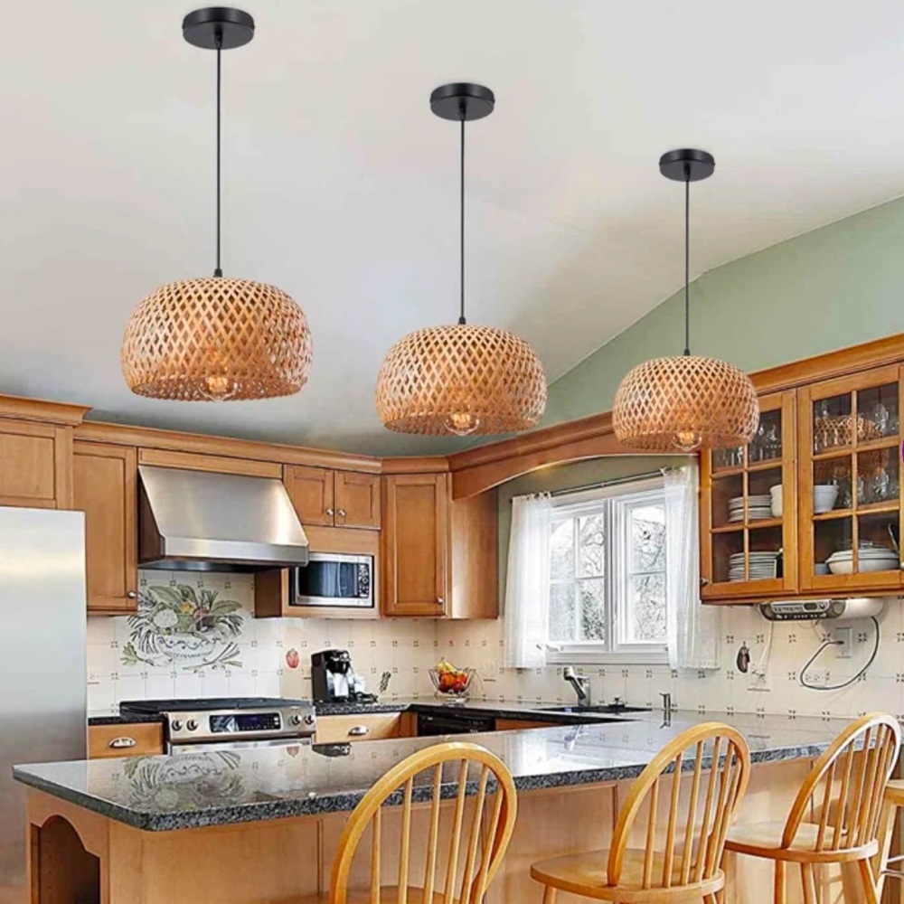 Pendant Lights NEW In Box Rattan Bamboo Shade 3 of them